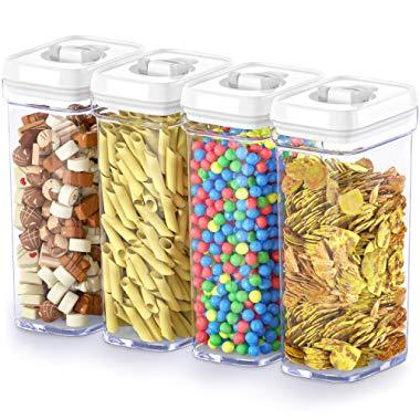 DWËLLZA KITCHEN Airtight Food Storage Containers with Lids – 4 Piece Set/All Same Size - Medium Air Tight Clear Plastic Pantry & Kitchen Container for Chips & Snacks BPA-Free - Keeps Food Fresh & Dry