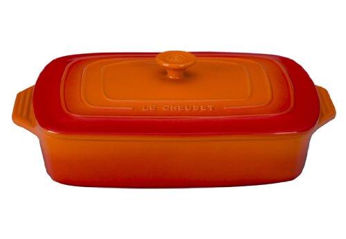 Le Creuset Stoneware Covered Rectangular Casserole, 12.5 by 8.5-Inch, Flame