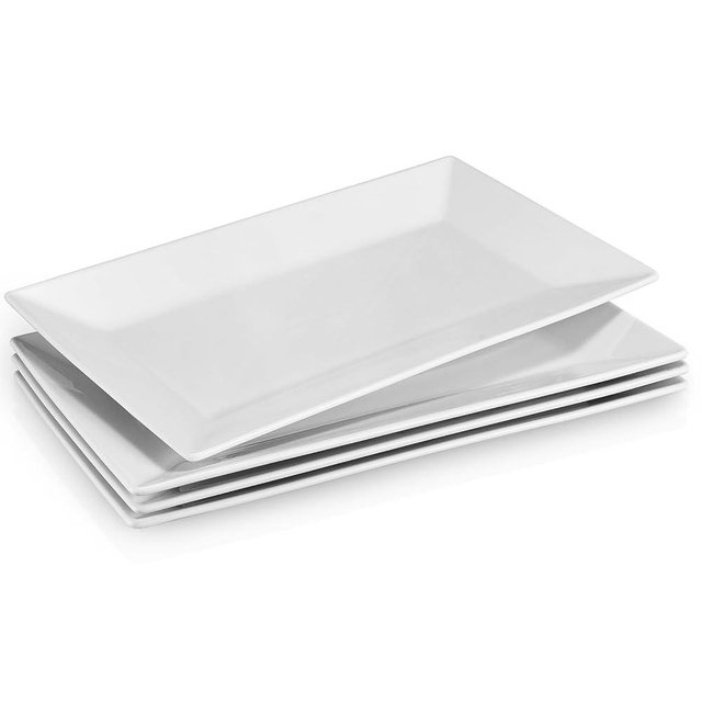 DOWAN 14" Serving Platter Set of 4 - White Rectangle Plates and Serving Trays for Entertaining - Large Serving Dishes for Party, Wedding, Birthday, Appetizers, Pasta, Turkey - Dishwasher & Oven Safe