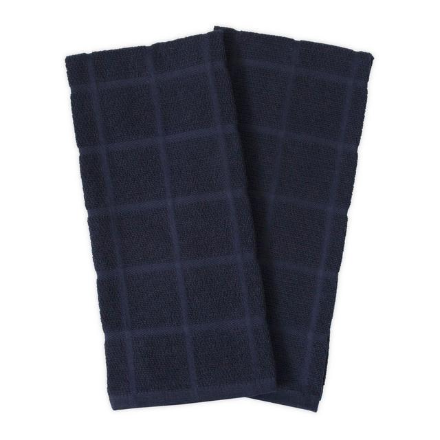 KitchenSmart® Colors 2 Solid Windowpane Kitchen Towels in Navy (Set of 2)