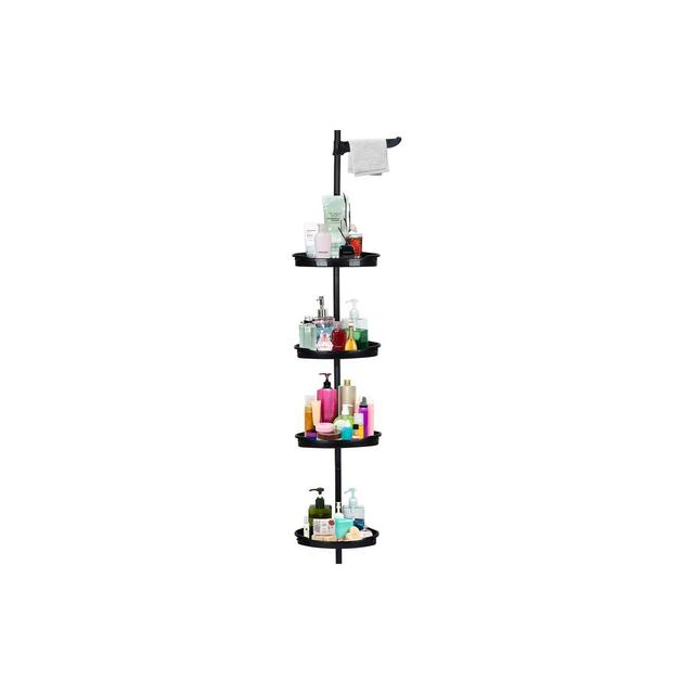 Shower Caddy Corner, 4 Adjustable Shelves with Tension Pole, up to 123 Inch, Black