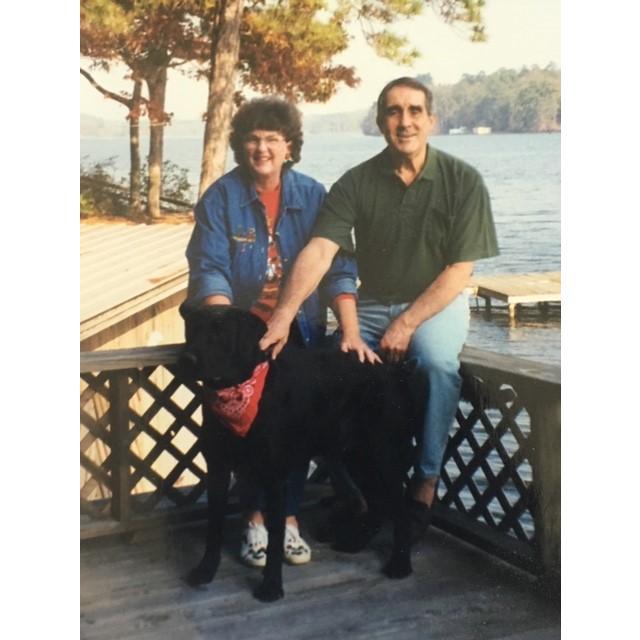 Eric's Maw Maw and Papa with their pup, Bubba! Eric used to love napping with Bubba and riding him around like a horse! These two will be greatly missed at the wedding.