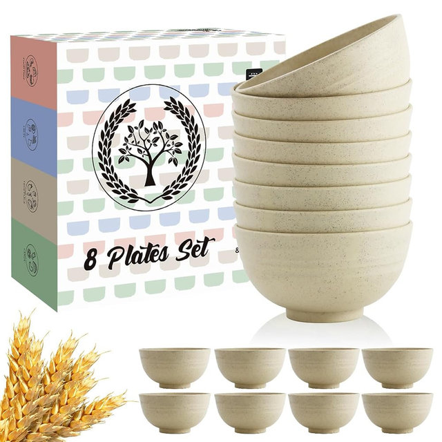 Homienly 10 OZ Dessert Bowls Wheat Straw Small Bowls Reusable Kids Bowl Mini Bowl for Ice Cream, Side Dishes, Fruit, Snack, Portion Control Unbreakable Lightweight Bowl Set, Microwave Safe (Beige)