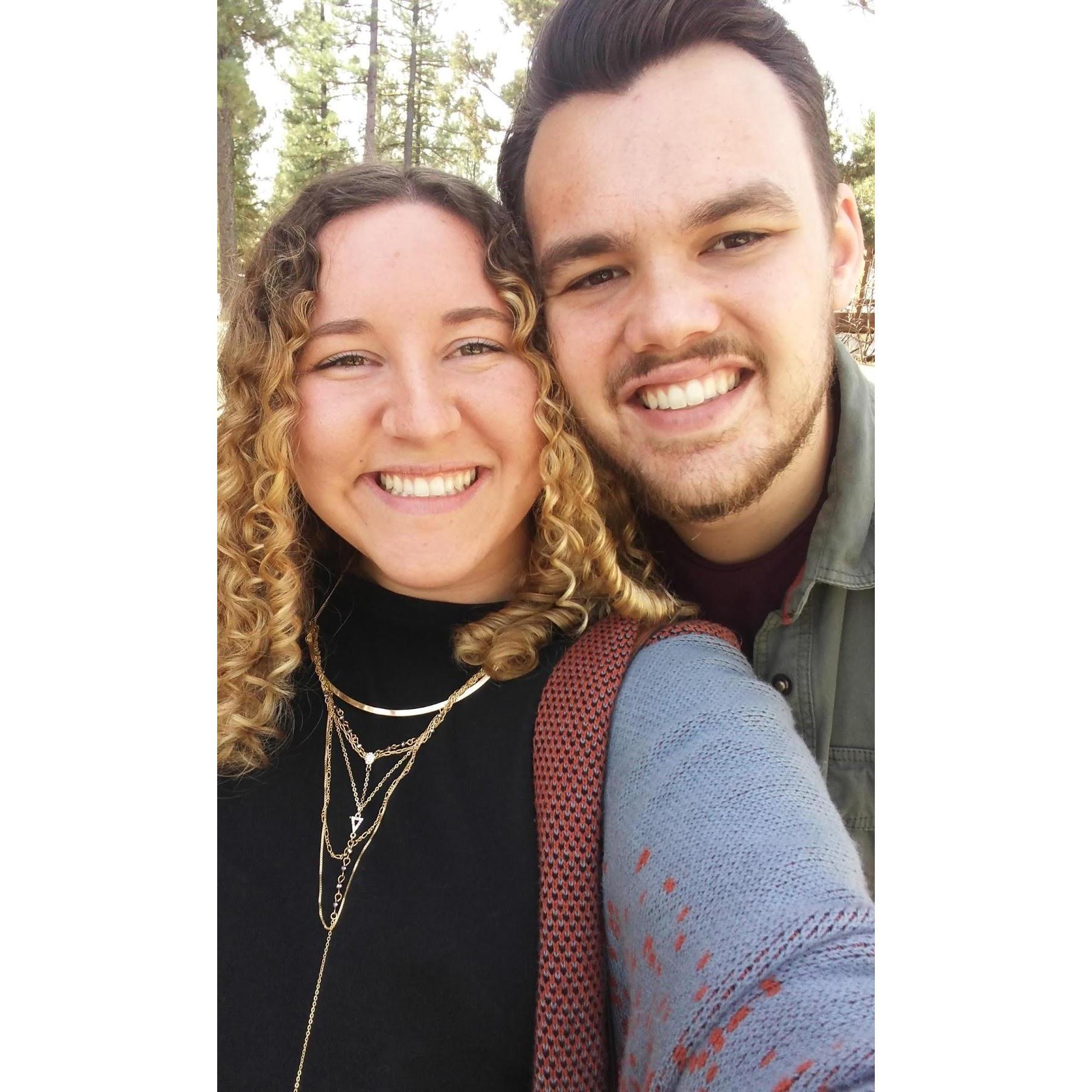 We took this photo after booking our original 2020 wedding date at Chalet View Lodge.