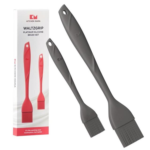 Kitchen Mama WALTZGRIP Platinum Silicone Basting Pastry Brush: Set of 2 Heat-Resistant for Cooking, Baking, Pastries, Grilling, Spreading Oil, Butter, BBQ Sauce, Eggs. Dishwasher-Safe (Metal Grey)