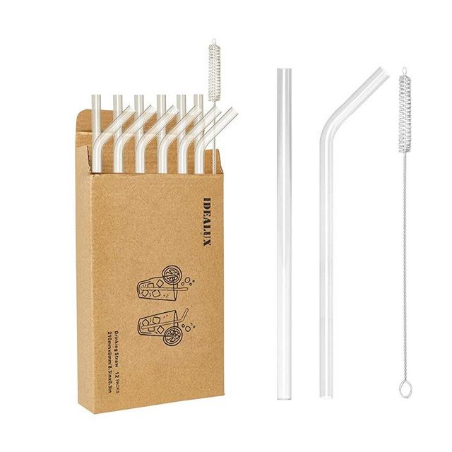 IDEALUX 12-Pack Reusable Glass Straws Set 7.87" X 8mm Clear Drinking Straws, Glass Smoothie Straws Including 6 Straight and 6 Bent with Cleaning Brush , Perfect For Smoothies, Tea, Juice