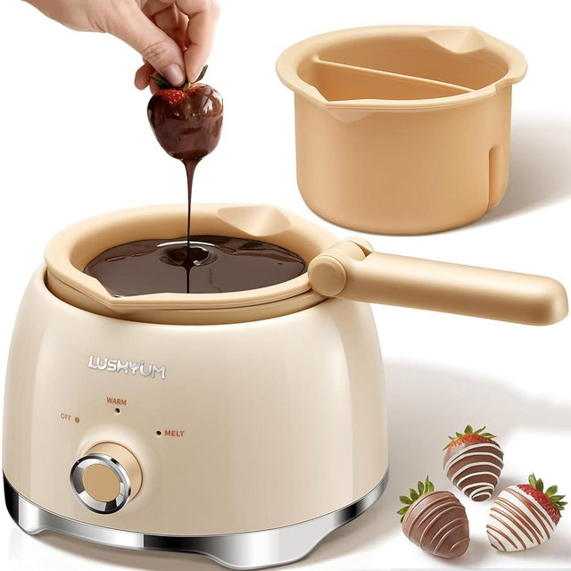 LUSHYUM Chocolate Melting Pot Candy Melts Melter with 2 Insert Pots, 4 Cups Capacity Warmer Machine, Ideal Dipping Tool Kitchen Supplies Gift for Making Cake Pop Set Covered Strawberries Cookie Cheese