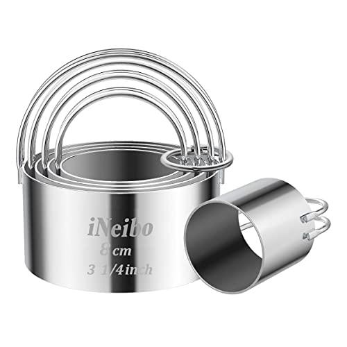 Biscuit Cutter Set (5 Pcs/Set), iNeibo Round Cookies Cutter Fondant Cutters with Handle, Professional Baking Dough Tools Stainless Steel Baking Tools Set