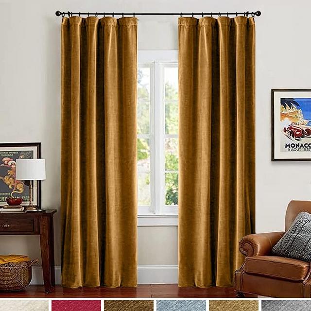 Lazzzy Gold Velvet Curtains Blackout Curtain for Bedroom Living Room Darkening Super Soft Luxury Drapes Thermal Insulated Home Decor Sondproof Privacy Set of 2 Panels 52 by 90 Inch Gold Brown
