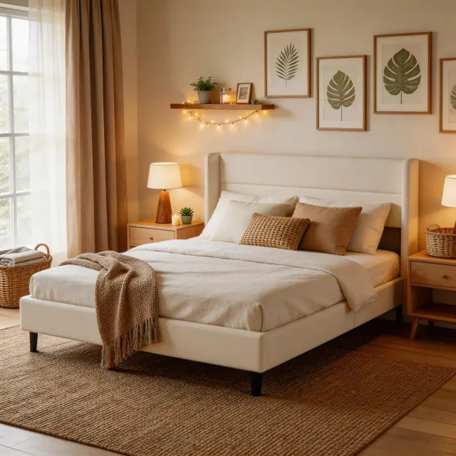 Bed Frame with Wingback Headboard, Velvet Upholstered Platform Bed Frame with Sturdy Wooden Slats Support, No Box Spring Needed, Easy Assembly