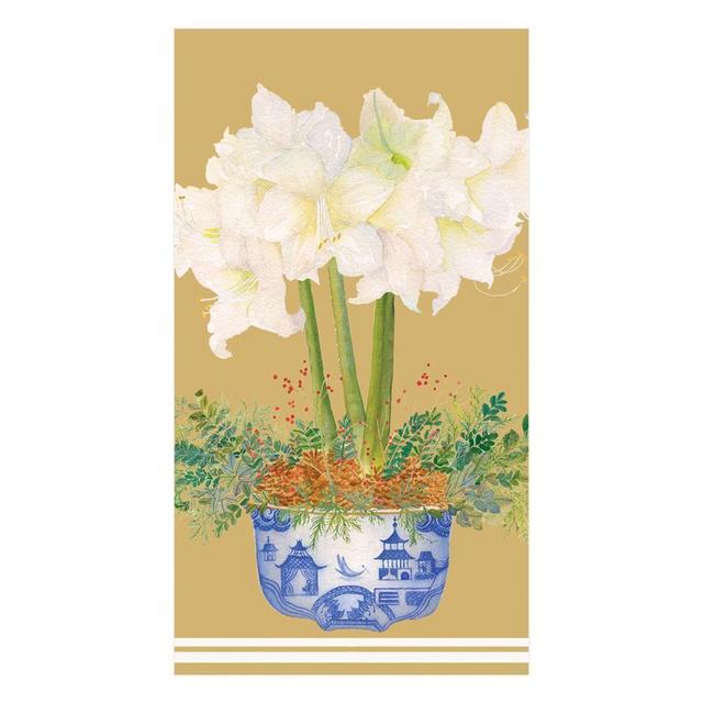 Potted Amaryllis Paper Guest Towel Napkins in Gold - 15 Per Package