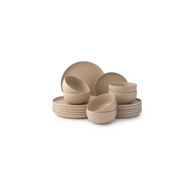 JoyJolt Mesa 18-Piece Stoneware Dinnerware Set – Matte Beige