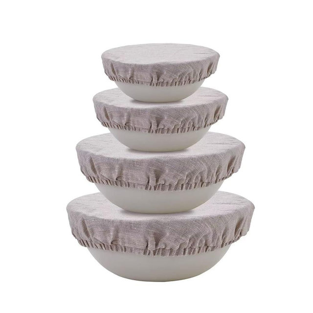 INYOWAKI 100% Pure Linen Bowl Covers For Bread Proofing, 4 Pcs Elastic Reusable Solid Color Cloth Fabric Bowl Covers,XL Organic Washable Large Stretch Sourdough Lids 6 * 8 * 10 * 12 Inches, Linen