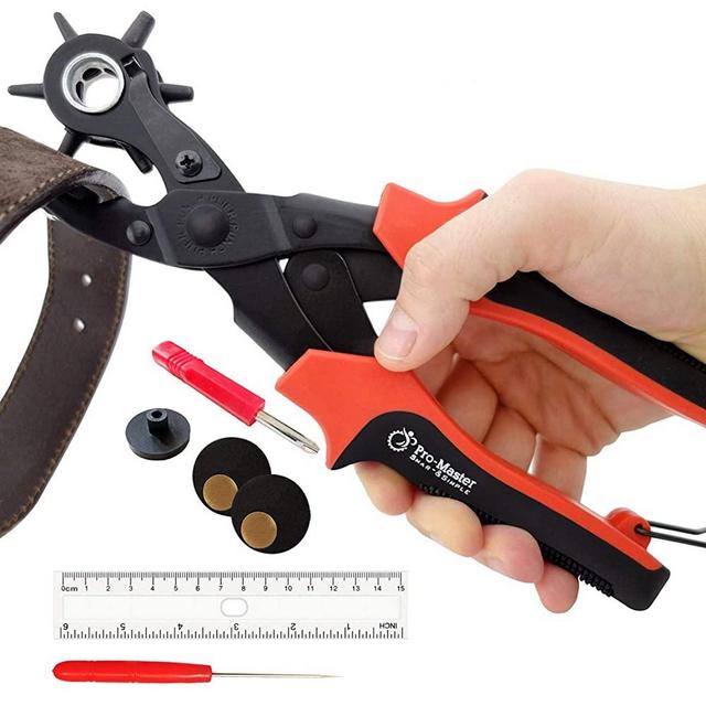 Leather Hole Punch Set for Belts, Watch Bands, Straps, Dog Collars, Saddles, Shoes, Fabric, DIY Home or Craft Projects. Super Heavy Duty Rotary Puncher, Multi Hole Sizes Maker Tool
