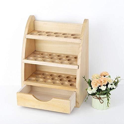 Essential Oils Rack, Wooden Nail Polish Storage Organizer 3 Tiers Removable Cosmetic Perfume Shelf Holder, 45 Round Slots Display Stand Fits 5/10/15/20/30 ml Essential Oil Bottles (Natural Wood)