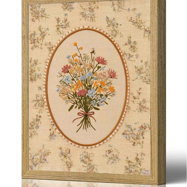 Framed Watercolor Floral Nursery Canvas Wall Art,Plants Floral Painting Picture Wall Decor,Colorful Wildflowers Poster Print Artwork,for Girls' Room,Bedroom,Nursery,Guest Room Home Decoration,8x10 In