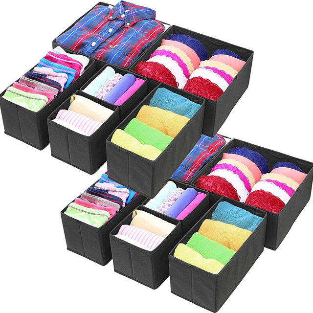 Simple Houseware Foldable Cloth Storage Box Closet Dresser Drawer Divider Organizer Basket Bins for Underwear Bras, Black (Set of 12)