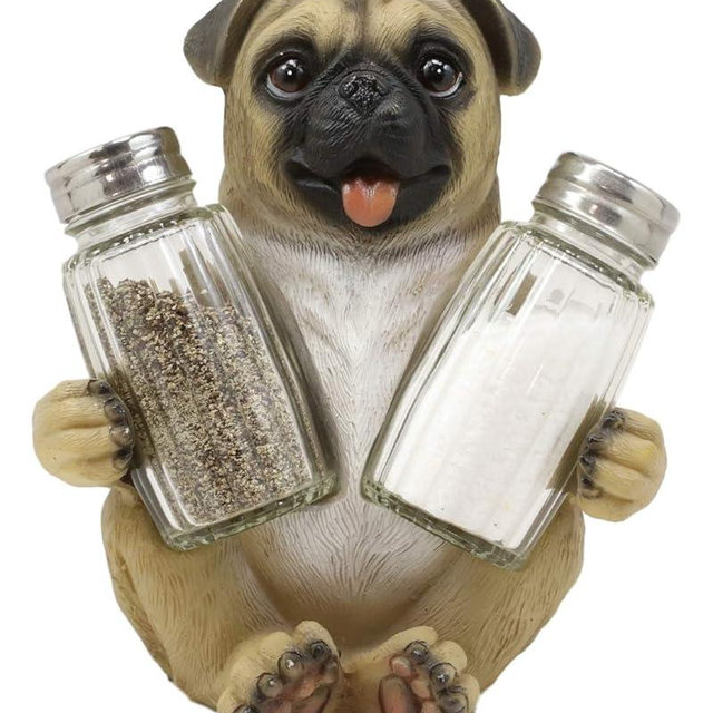 Ebros Gift Realistic Adorable Hugging Pug Dog Decorative Glass Salt Pepper Shakers Holder Resin Figurine 6.25"Tall Animal Pet Pal Pugs Pugsy Dream Kitchen Helper Spice Organizer Statue
