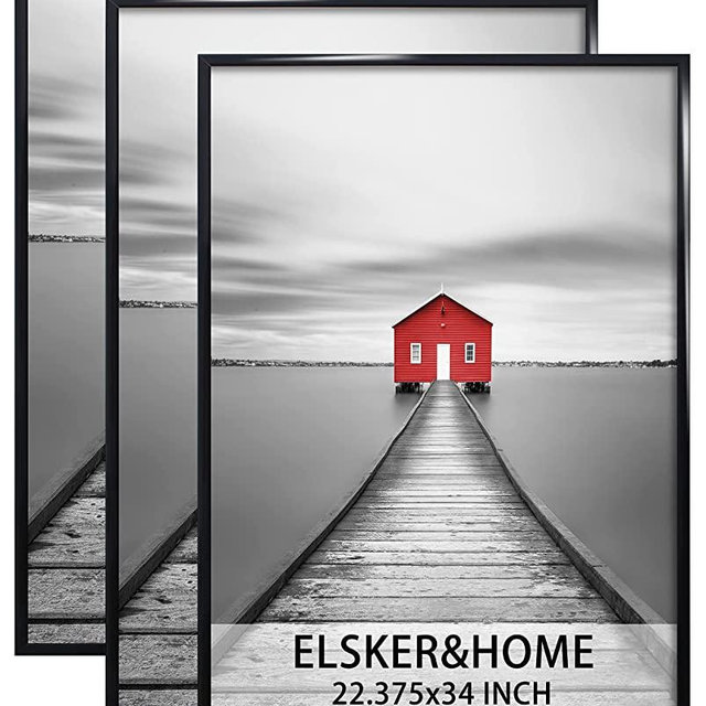 ELSKER&HOME 22.375 x 34 Poster Frame 3 Pack, Black Picture Frame for Horizontal or Vertical Wall Mounting, Durable and Scratch-proof