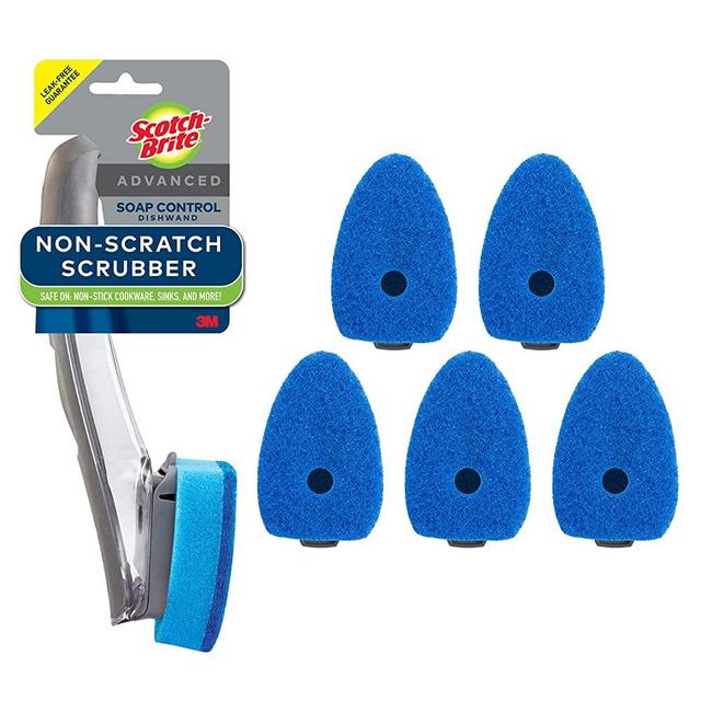 Scotch-Brite Non-Scratch Advanced Soap Control Dishwand Kit, Includes 1 Wand & 6 Refill Pads, Control Soap With A Button, Keep Your Hands Out Of Dirty Water