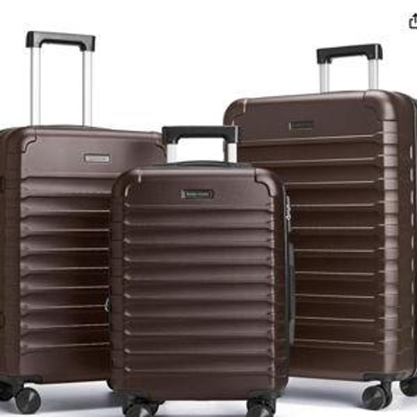 LIGHT FLIGHT Luggage Sets, 3 Piece Durable Suitcase Set with Spinner Wheels, 3 Pcs Hard Shell Lightweight Luggage with TSA Lock, Large Checked Travel Suitcases, 20/24/28 Inch,Brown
