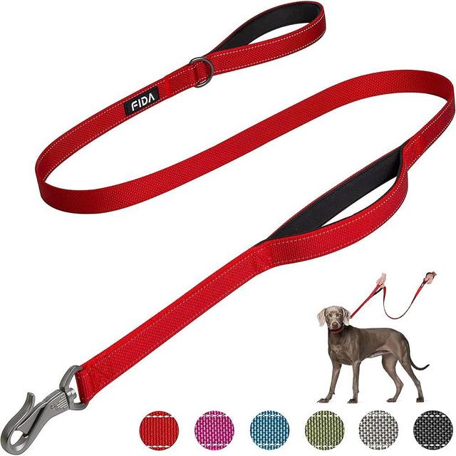 Fida 5 FT Heavy Duty Dog Leash with 2 Comfortable Padded Handles, Traffic Handle & Advanced Easy Snap Hook, Reflective Walking Lead for Large, Medium & Small Breed Dogs, Red