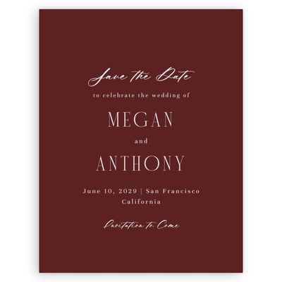 Maroon, Red Wedding Digital Save the Date - Uzes Portrait