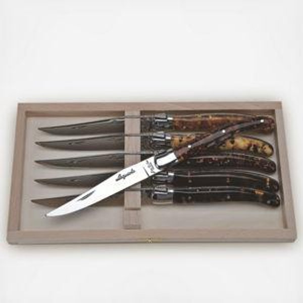 Laguiole Knives in Tortoise Acrylic, Set of 6