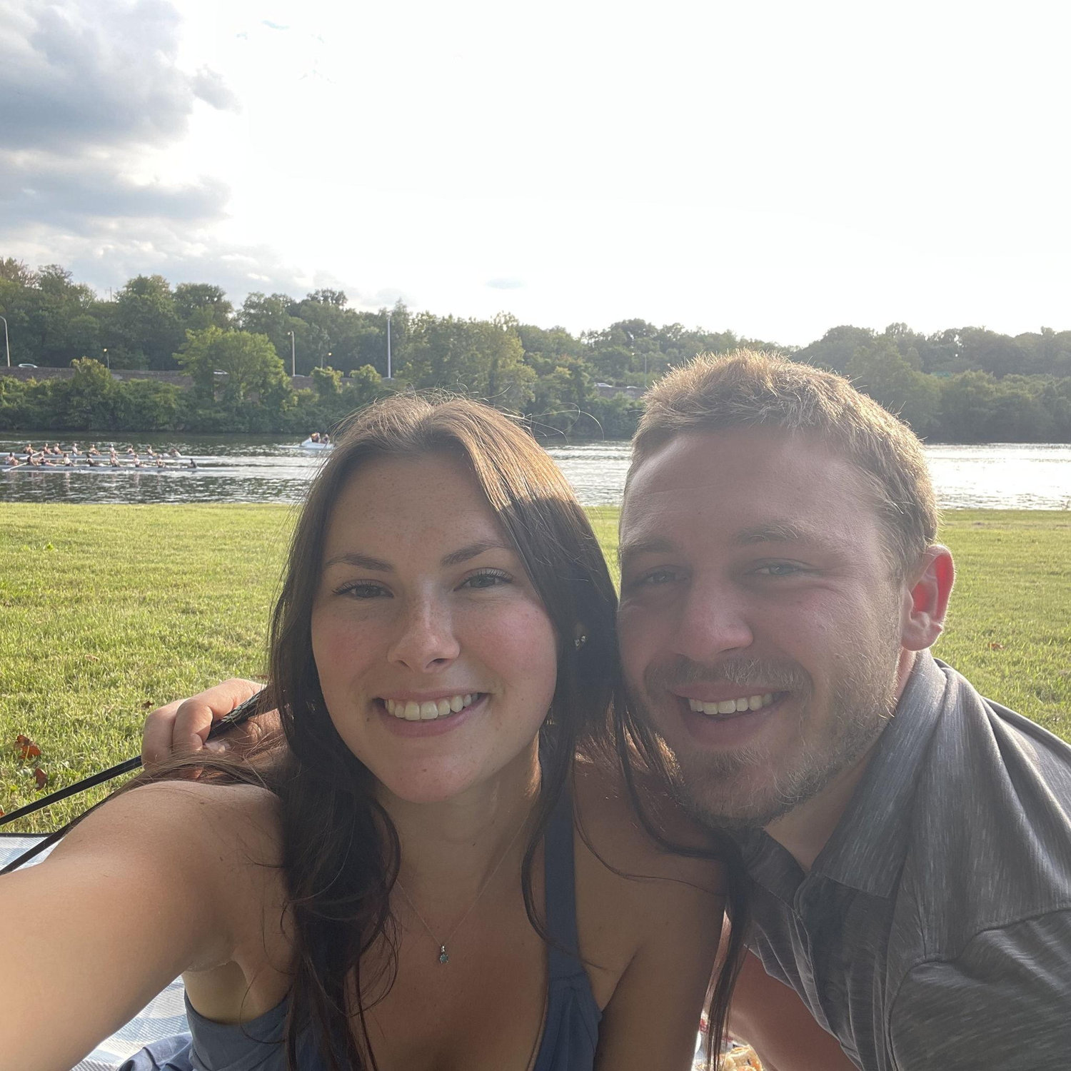 Our picnic mere minutes before Will proposed. 5 years ago in this same spot, having a picnic along Kelly Drive was the first time Will told me he loved me :)
