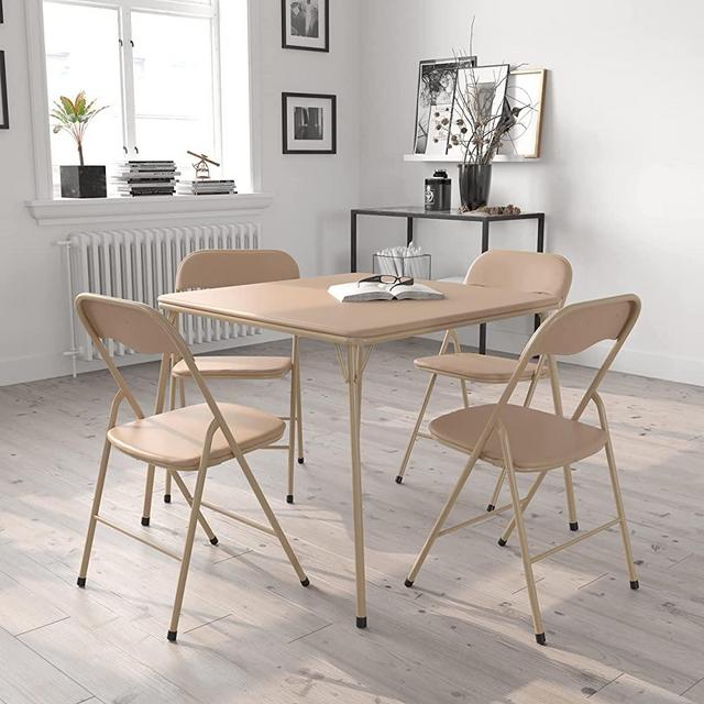 EMMA + OLIVER 5 Piece Tan Folding Game Room Card Table and Chair Set