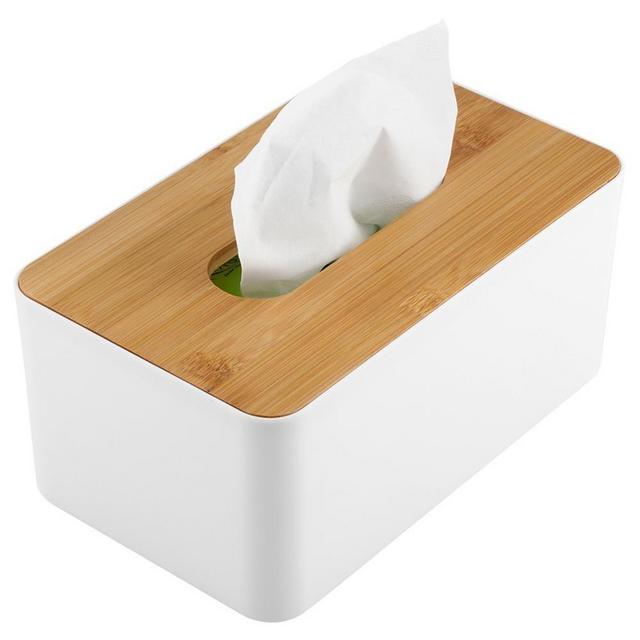 Yosooo Bamboo Tissue Box Modern Look Rectangular Paper Holder Boxes for Bathroom Dining Table Bedroom Storage Organizer(Rectangle), 21cm x 13cm x 9.8cm
