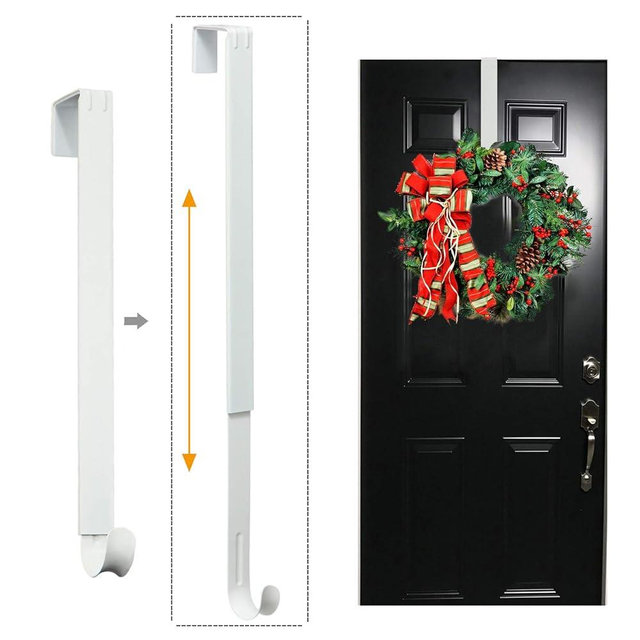 LBSUN Wreath Hanger, Adjustable Over The Door Wreath Hanger from 15 to 25 Inches & Wreath Holder & Wreath Door Hanger for Front Door Decor 20 lbs Larger Christmas Decorations Hook (White)