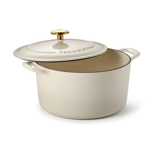 Tramontina Bestow Enameled Cast Iron Dutch Oven Pot with Lid, Round 6.5-quart, Latte (Gold Knob)