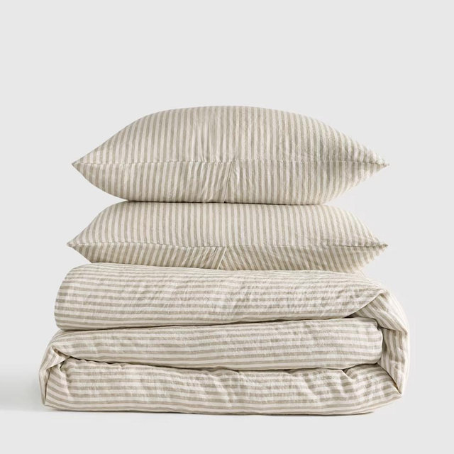 European Linen Duvet Cover Set - King/Cal King, Willowleaf/White Stripped