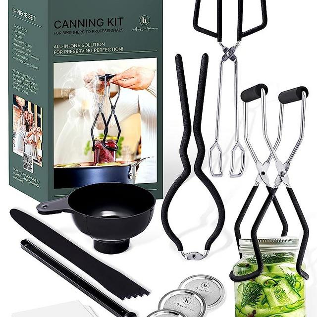 Canning Supplies Set of 8 – Canning Kit for Beginners – Complete Home Canners Equipment – Mason Jar Lifter, Funnel & Wrench, Tongs, Bubble Popper, Magnetic Lid Lifter, Canning Labels & Lids
