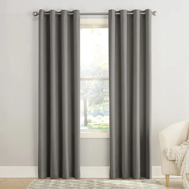 54"x95" Sun Zero Room Darkening Seymour Grommet Curtain Panel Steel Gray: Modern Faux Silk, Noise Reduction, Energy Efficient