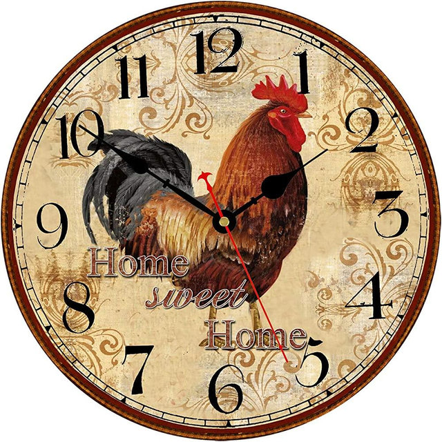 TAHEAT Farmhouse Rooster Wall Clock Battery Operated Silent Arabic Numerals Clock, Country Vintage Wall Clocks for Home/Office/School, 8 Inch