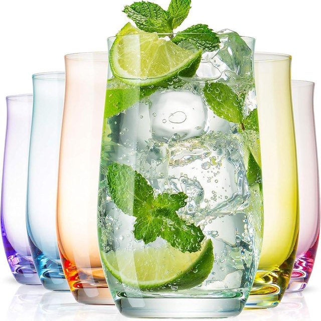 BENETI Premium Glass Cups, Highball Drinking Glasses Set of 6 | Made in Europe Water and Juice Kitchen Glassware | Colored Glasses Set, Perfect for Party's and Gifts for Men and Women of All Ages