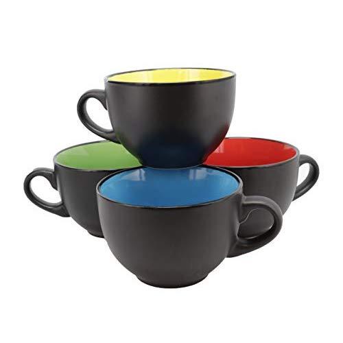 Jumbo Soup Bowl and Cereal Mugs Wide Ceramic Mug Set of 4, 24 Ounce, Matte Black