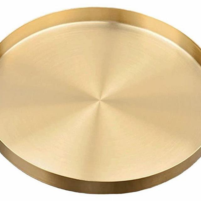 Large Gold Round Tray 30CM/12 Inch Decorative Vanity Tray Jewelry Makeup Organizer Bar Tray Serving Tray for Coffee, Tea, Drinks, Candle, Wine, Tableware, Perfume