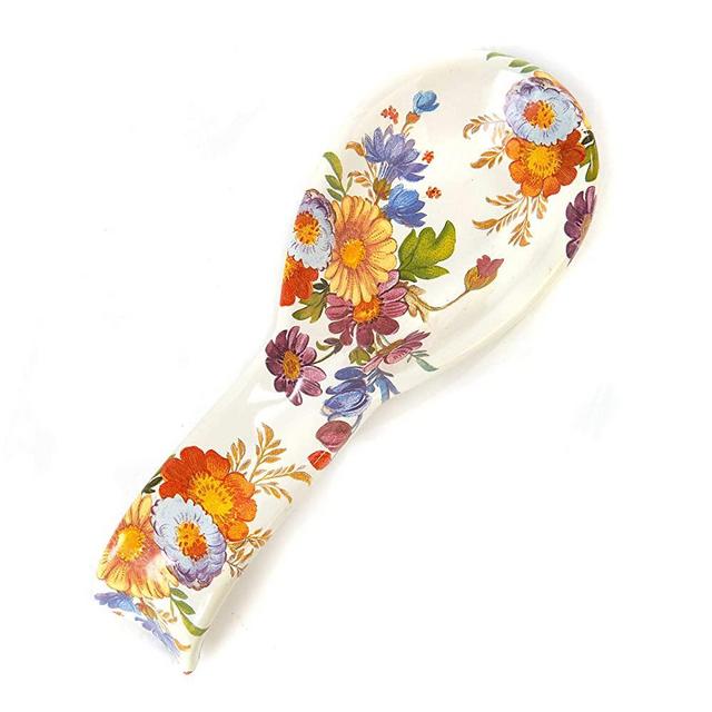 MacKenzie-Childs Flower Market Enamel Spoon Rest for Kitchen, Utensil Holder, Enamel Kitchenware Line