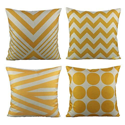 All Smiles Outdoor Decorative Throw Pillow Covers Cushion Cases Home Decor Accent Square 20 x 20 Set of 4 for Couch Sofa,Geometric Yellow&Lemon Color