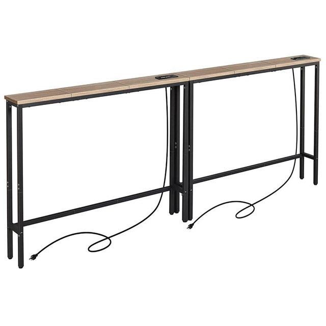 ELYKEN 2 Pack 5.9" Narrow Console Sofa Table with Power Outlets, Total 78.8” Long Behind Couch Table with Charge Station and 5.9’ Extension Cord for Living Room, 5.9" D x 78.8”W x 29.5”H, White Oak