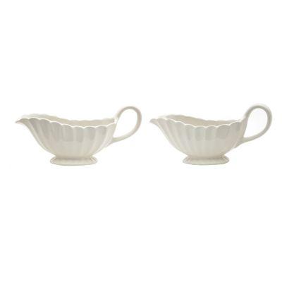Harvest Turkey Scallop Edge Gravy Boats in White (Set of 2)