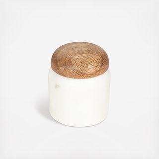 Unique Marble Medium Pinch Pot Canister with Wood Lid