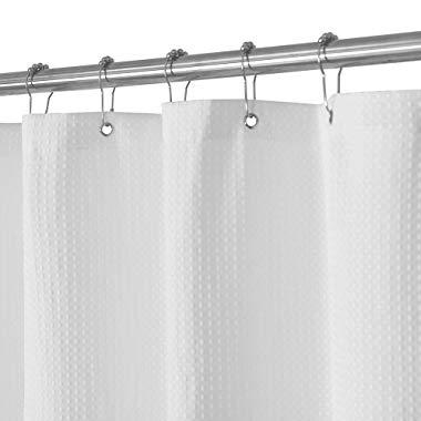 Waffle Weave Fabric Shower Curtain 230 GSM Heavy Duty, Spa, Hotel Luxury, Water Repellent, White Pique Pattern, 71 x 72 Inches Decorative Bathroom Curtain