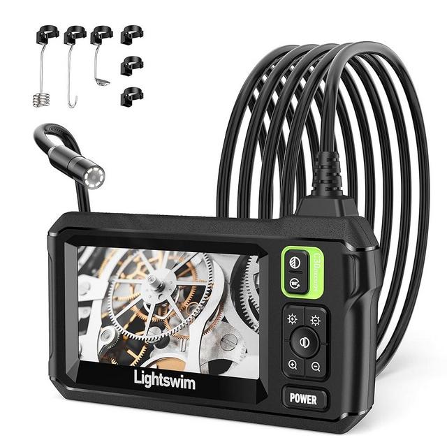 Lightswim Industrial Endoscope Inspection Camera, 4.3" IPS Borescope Sewer Camera with Handheld IP67 Waterproof Snake Camera with 8 LED Lights 16.5FT Semi-Rigid Cable
