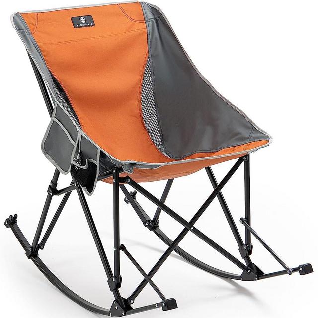 Dowinx Folding Rocking Camping Chair, Portable Outdoor Rocker for Patio, Garden, Lawn, Supports up to 300 lbs, Orange