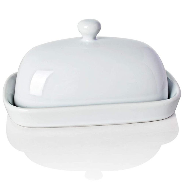 SWEEJAR Ceramics Butter Dish with Lid, Butter Keeper Container, East/West Coast Butter, 7 inches