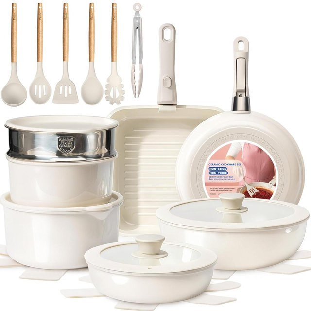KIKCOIN Ceramic Nonstick Pots and Pans Set